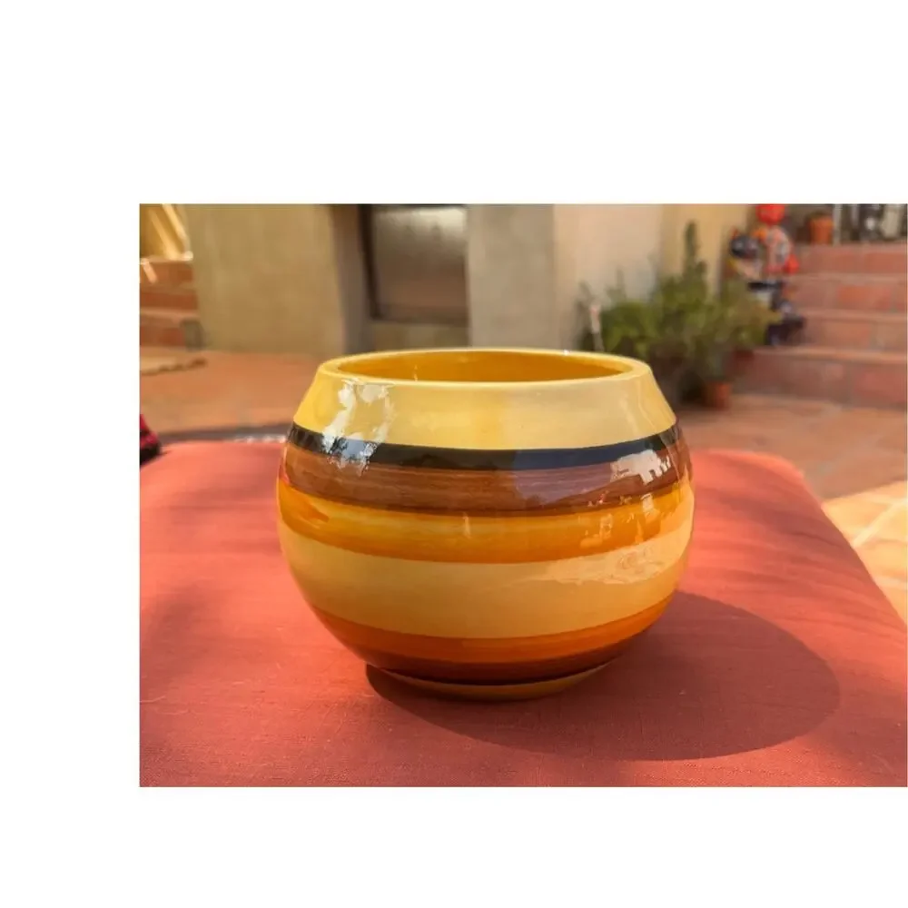 Vintage Mid-Century Modern Ceramic USA Pottrey Striped Planter C-50-1MCM